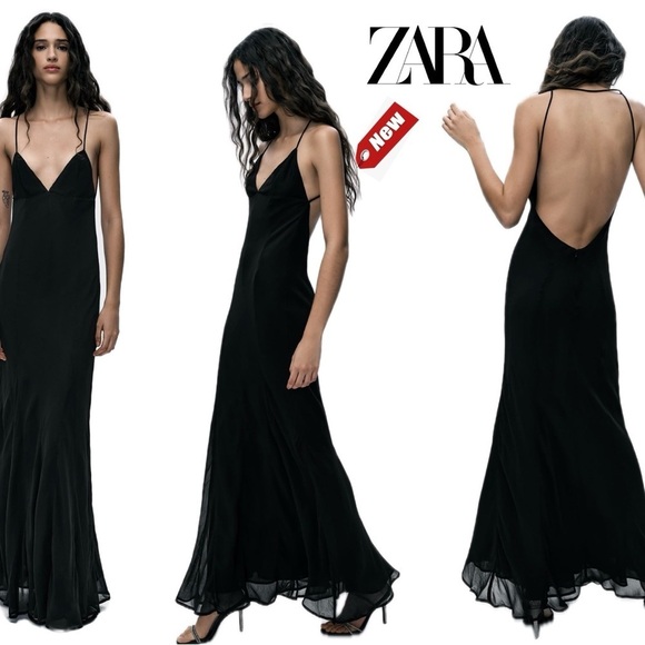 Zara Dresses & Skirts - Zara black v-neck spaghetti strap long maxi dress Sz XL NWT